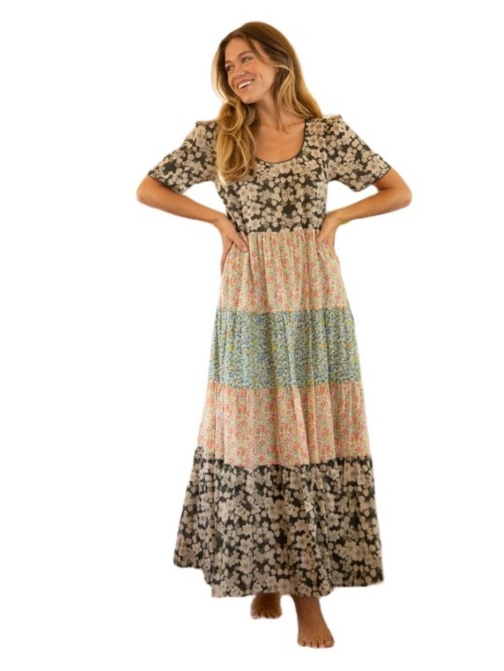 NATURAL LIFE Colette Cottagecore Prarie Fairycore Floral Tiered Maxi Dress NWT